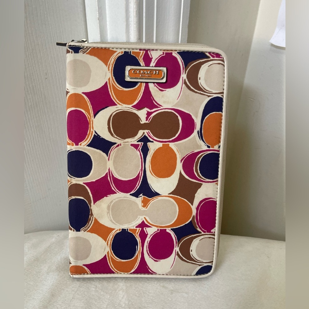 Coach Multicolor Signature Zip Wallet in Pink, Orange, Navy & Brown
